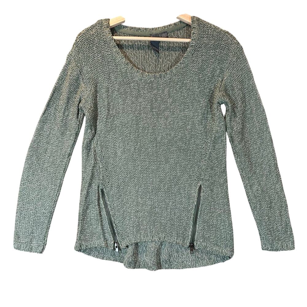 Quinn Green Marled Sweater High hi Low Zipper Detail S Small